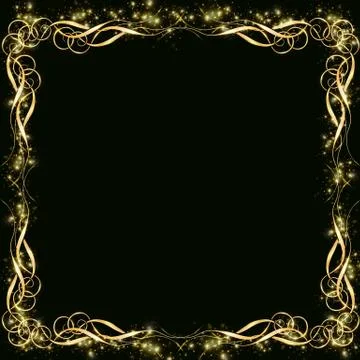 Vector golden frame with effects of light. Preparation for postcard Christmas Stock Illustration