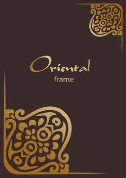 Vector golden frame with floral pattern in oriental style. Stock Illustration