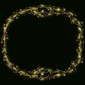 Vector golden frame with hearts effects of light. Preparation for postcard Ch Illustrazione stock