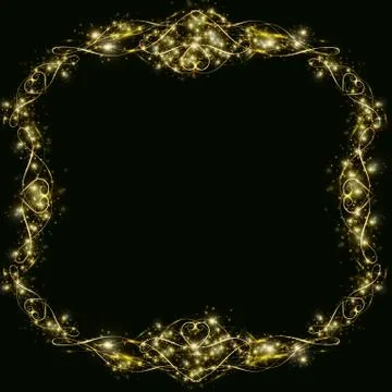 Vector golden frame with hearts effects of light. Preparation for postcard Ch Illustrazione stock