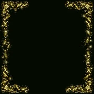 Vector golden frame with hearts effects of light. Preparation for postcard Ch Illustration