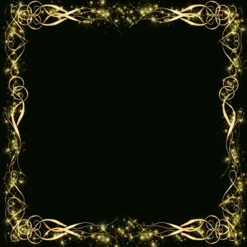 Vector golden frame with hearts effects of light. Preparation for postcard Ch Stock Illustration
