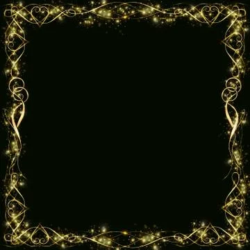 Vector golden frame with hearts effects of light. Preparation for postcard Ch Stock Illustration