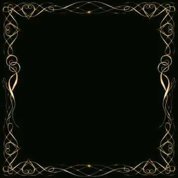 Vector golden frame with hearts effects of light. Preparation for postcard Ch Stock Illustration