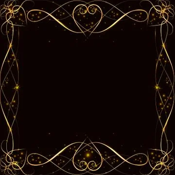 Vector golden frame with lights effects. Shining rectangle banner. on black b Stock-Illustration