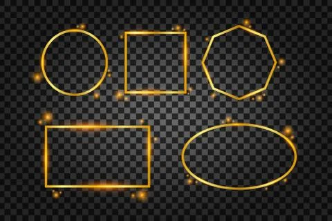 Vector golden frame with lights effects. Rectangle banner. Glowing magic fram イラスト素材