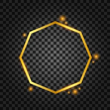 Vector golden frame with lights effects. Rectangle banner. Glowing magic fram Illustrazione stock