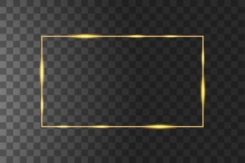 Vector golden frame with lights effects. Shining rectangle banner. Isolated on Stock Illustration