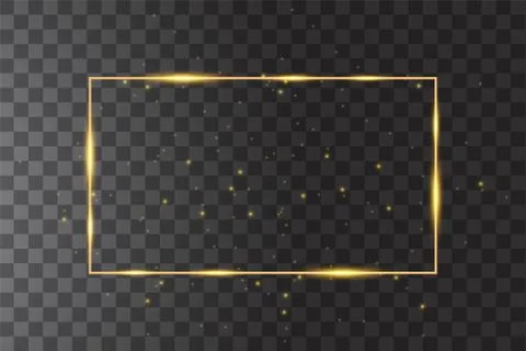 Vector golden frame with lights effects. Shining rectangle banner. Isolated on Stock Illustration
