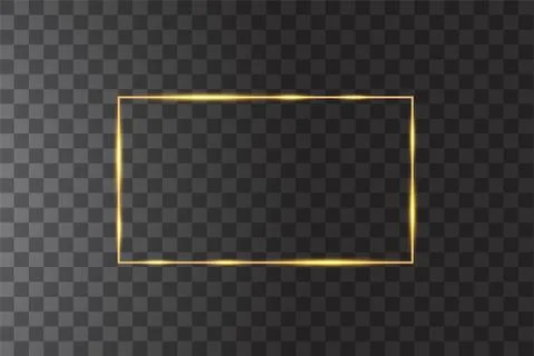 Vector golden frame with lights effects. Shining rectangle banner. Isolated on Stock Illustration