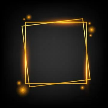 Vector golden frame with lights effects. Rectangle banner. Glowing magic fram イラスト素材