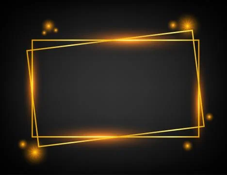 Vector golden frame with lights effects. Rectangle banner. Glowing magic fram Stockillustratie