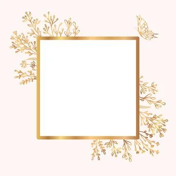 Vector golden frame with plants Stock Illustration