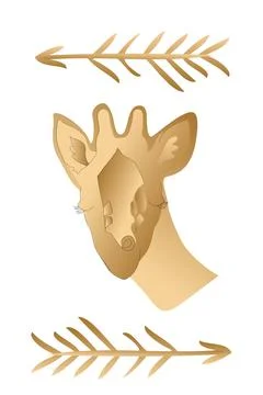 Vector, Golden giraffe portrait  on a white background with arrows. Collectio Stock Illustration