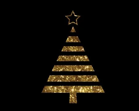 Vector golden glitter Christmas tree flat icon Stock Illustration