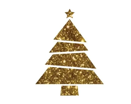 Vector golden glitter Christmas tree flat icon Stock Illustration