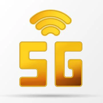 Vector golden icon network sign 5G. 5g internet technology symbol in minimalism Illustrazione stock
