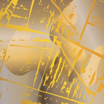Vector golden kintsugi cracks card on gradient abstract background. Yellow, b Stock Illustration