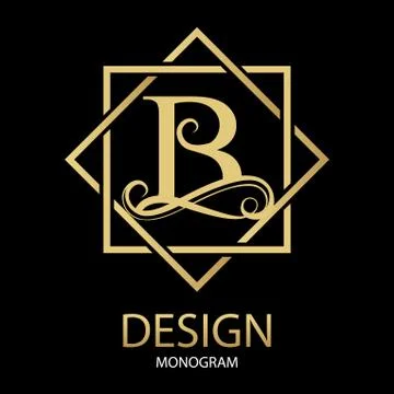 Vector golden letter B monogram on black background. Design modern logotype for Stock Illustration