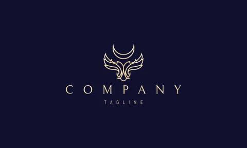 Vector golden line logo on which an abstract image of a silhouette of a bird and Stock Illustration