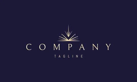 A vector golden logo with an abstract image of an open book with a ray of light Stock Illustration