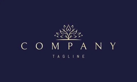 A vector golden logo with an abstract image of a branchy tree with a drop in the Illustrazione stock