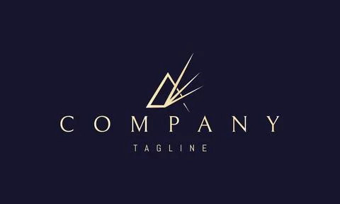 A vector golden logo with an abstract image of a triangle with three rays of 스톡 일러스트