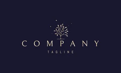 A vector golden logo with an abstract image of a tree with arrow shaped leaves. Stock Illustration