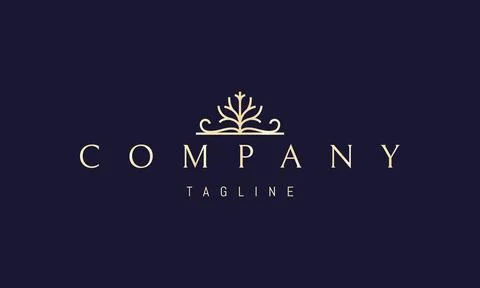 Vector golden logo with an abstract image of a tree on the background of an open Stock Illustration