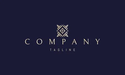 Vector golden logo with an abstract image of a royal pattern in a linear style. Illustrazione stock