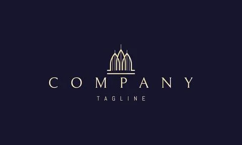 A vector golden logo with an abstract image of arched windows in an ancient Stock Illustration