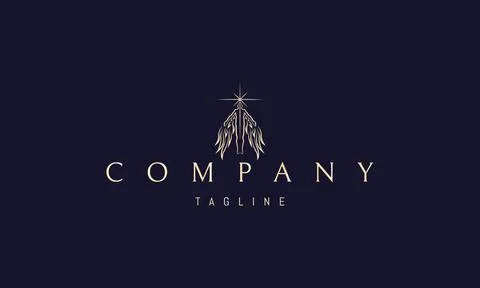 A vector golden logo with an abstract image of a soaring angel with wings and a Stock Illustration