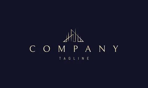 Vector golden logo with an abstract image of a modern architectural structure in Stock Illustration