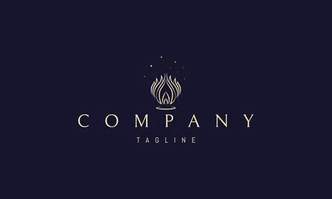 A vector golden logo with an abstract image of a candle flame surrounded by Stock Illustration
