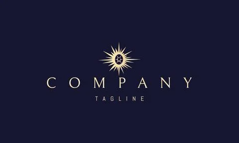 A vector golden logo with an abstract image of a diamond shining like the sun. Stock Illustration