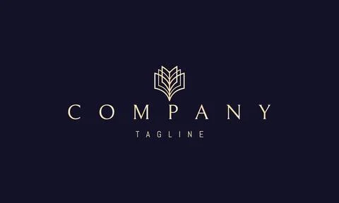 A vector golden logo with an abstract image of an open book with pages in the Stock Illustration