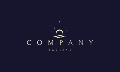 A vector golden logo with an abstract image of a sea wave and the moon under a 스톡 일러스트