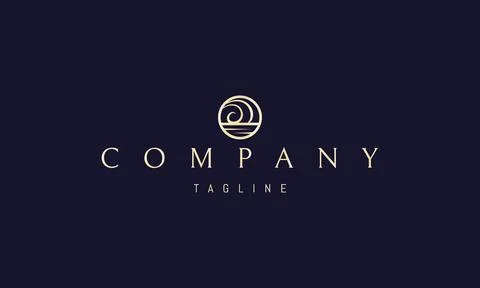 Vector golden logo with an abstract image of a wave in a circle in a linear Stock Illustration