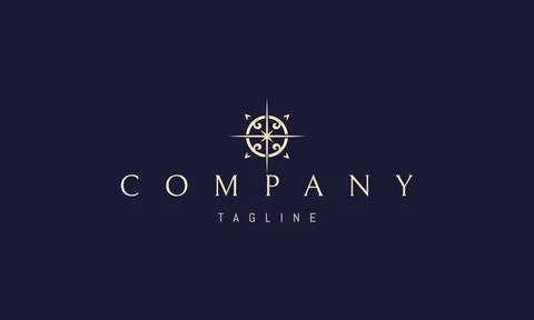 A vector golden logo with an abstract image of a compass with a star in the Stock Illustration