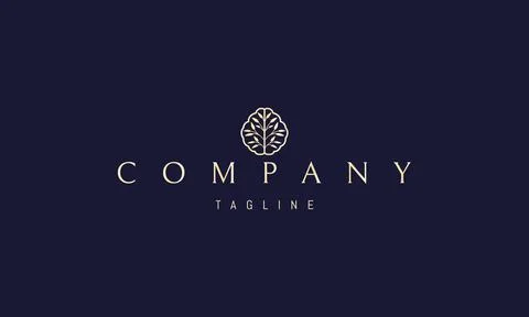 Vector golden logo with an abstract image of a brain with a tree and leaves Stock Illustration