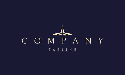 Vector golden logo with an abstract image of an ink pen over an open book. Stock Illustration