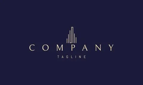Vector golden logo with an abstract image of a skyscraper made of lines. Stock Illustration