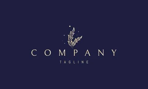 Vector golden logo with an abstract image of feathers in the form of a bouquet. Ilustração Stock