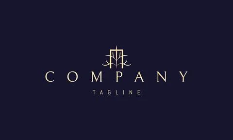 Vector golden logo with an abstract image of a passage with a tree in the middle Stock Illustration