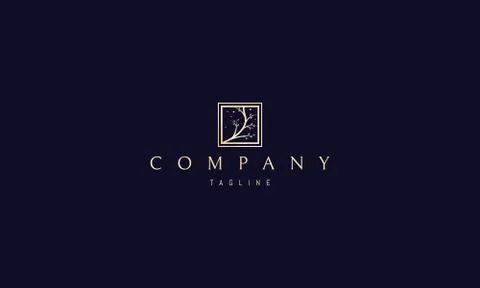 Vector golden logo on which the abstract image of a tree twig in a square. Stock Illustration