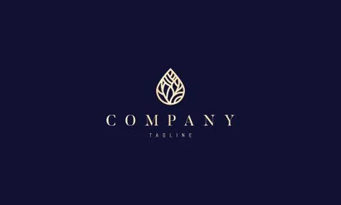 Vector golden logo on which the abstract image of a drop of water in the center Stock Illustration