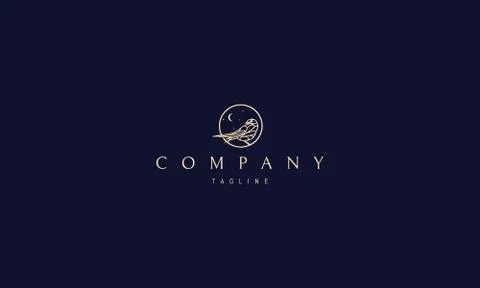 Vector golden logo on which an abstract image of a bird in the center of the Stock Illustration