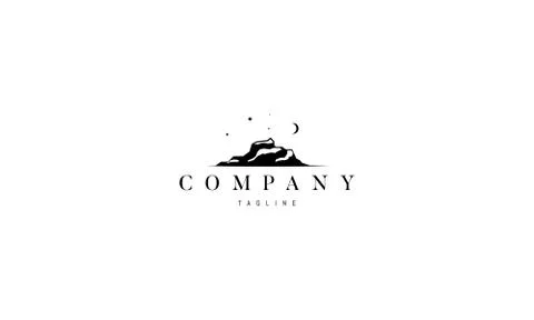 Vector golden logo on which an abstract image of a mountain landscape. Stock Illustration