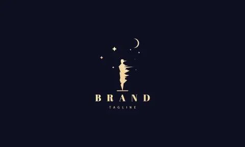 Vector golden logo on which an abstract image of a man under a strong wind Stock Illustration