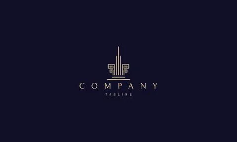 Vector golden logo on which the abstract image of the tower in the Greek style. イラスト素材